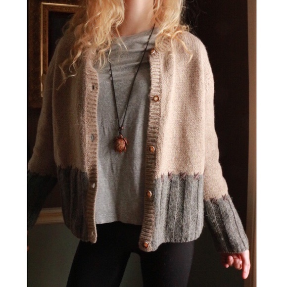 J. Jill Sweaters - J. Jill 100% Wool Blue Cream Button Cardigan !